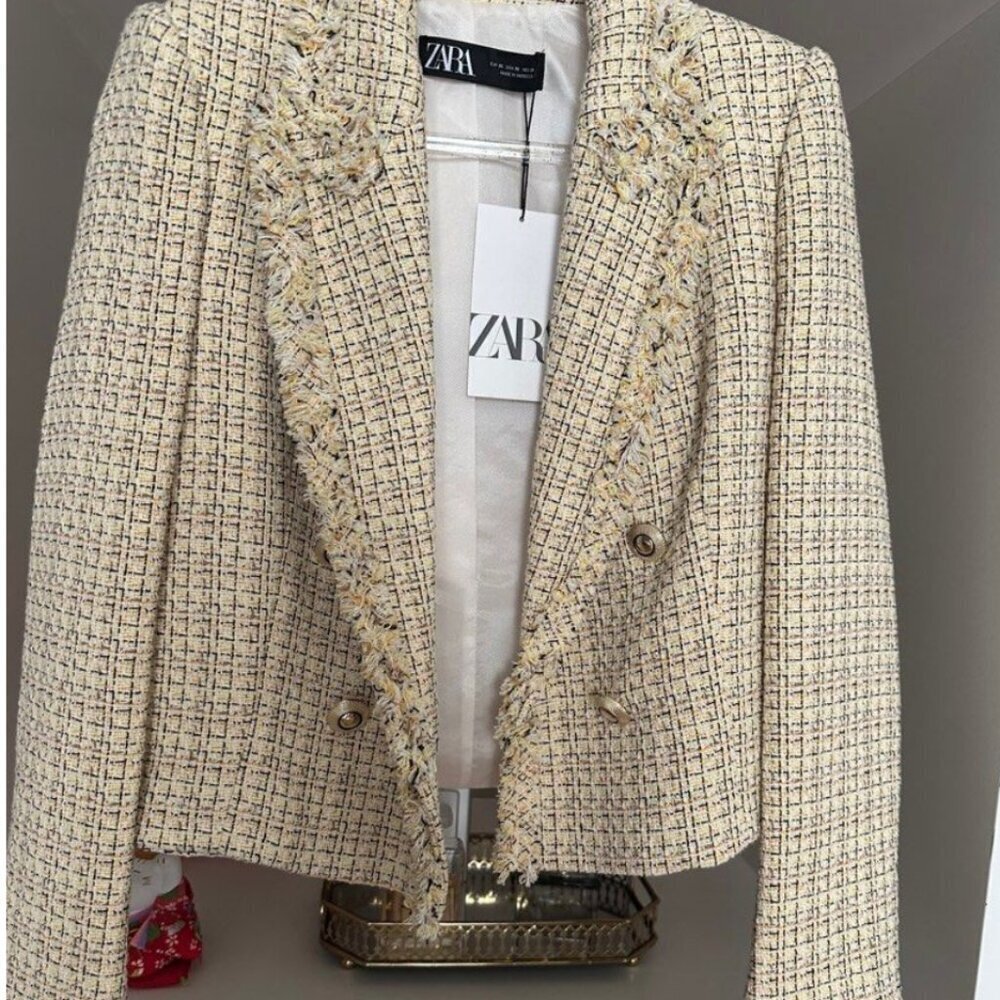 Zara Tweed Double-Breasted Jacket with Fringe, Size Medium NEW WITH TAG! - Picture 10 of 12